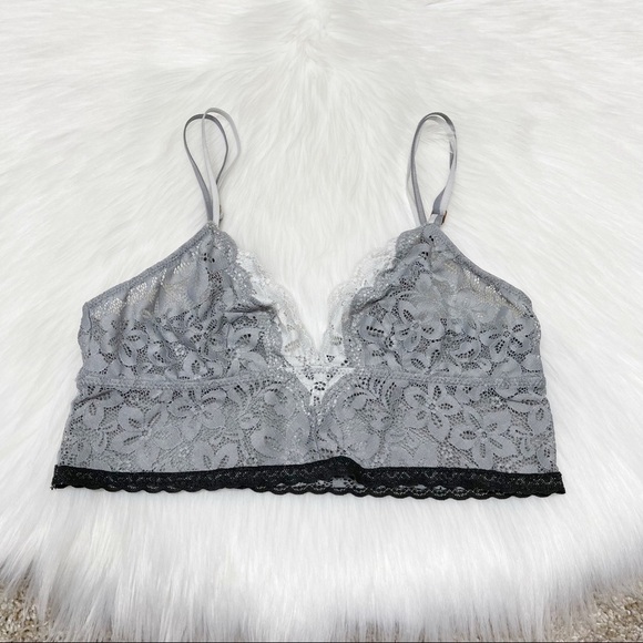 Aerie Bralette Lace Bandeau Bralette Floral Boho Festival Gray - Picture 1 of 4